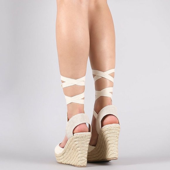 HOT🔥 Crochet Lace Up Platform Wedge Heel Sandals - Picture 4 of 4